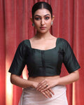 Indethnic Green Daily Wear Square Neck Short Sleeves Blouse(DESIGNER SAREE BLOUSE)