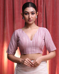 Indethnic Purple Work Wear V-Neck Short Sleeves Blouse(DESIGNER SAREE BLOUSE)