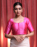 Indethnic Pink Daily Wear Square Neck Short Sleeves Blouse(DESIGNER SAREE BLOUSE)