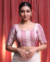 Indethnic Pink Festive Wear U-Neck Short Sleeves Blouse(DESIGNER SAREE BLOUSE)