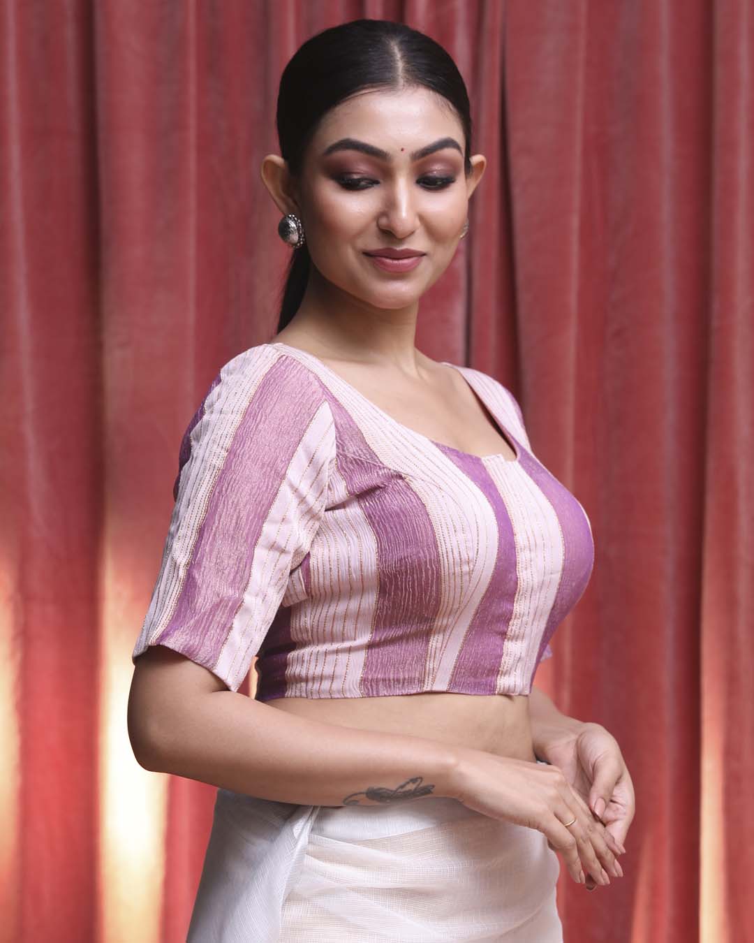 Indethnic Pink Festive Wear U-Neck Short Sleeves Blouse(DESIGNER SAREE BLOUSE)