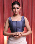 Indethnic Grey Work Wear Sweetheart Neck Sleeveless Blouse(DESIGNER SAREE BLOUSE)
