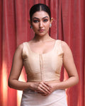 Indethnic Beige Party Wear U-Neck Sleeveless Blouse(DESIGNER SAREE BLOUSE)