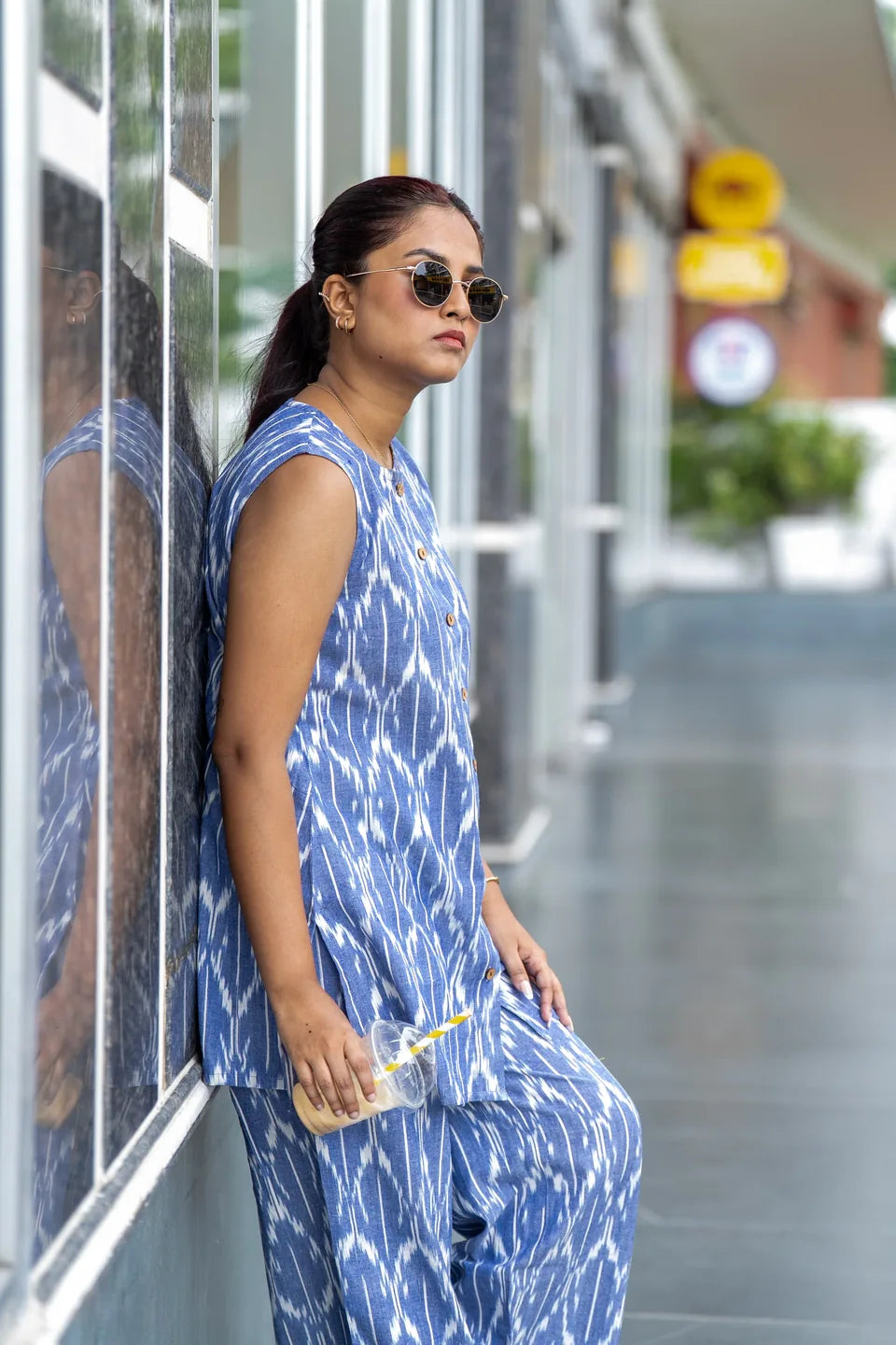 Cornflower Ikat — Blue Ikat Cotton Top & Pant Co-ord Set