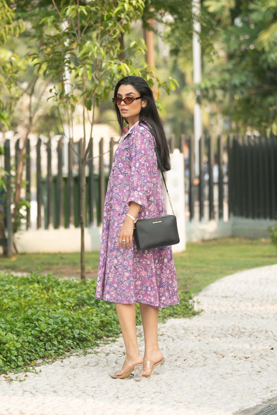 Violet Garden — Bagru Block Print Midi Shirt Dress