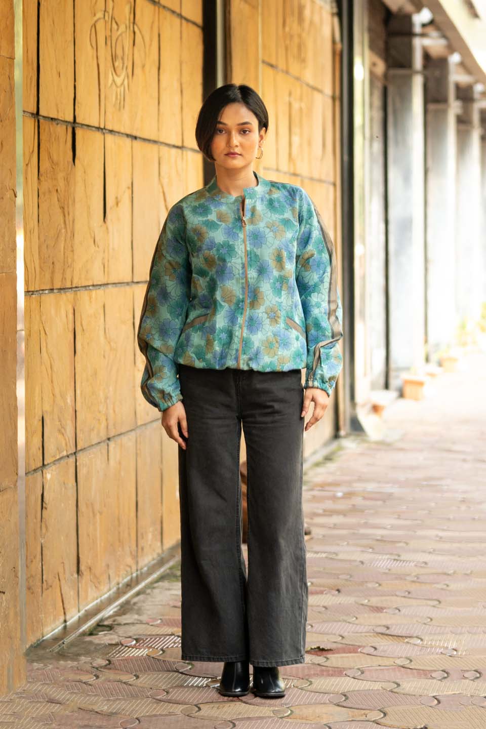 Aqua Bloom - Bomber Jacket