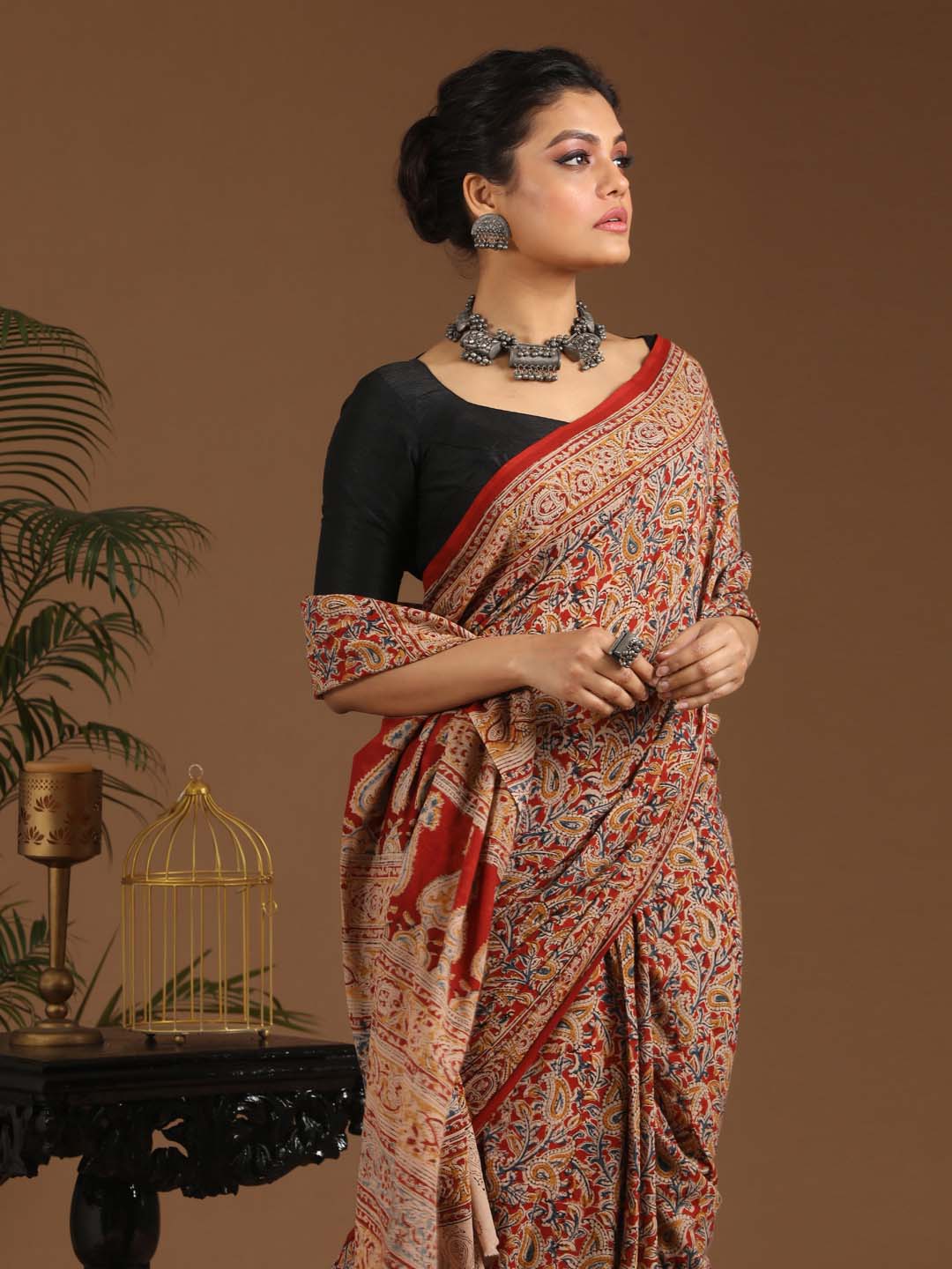 Indethnic Kalamkari Handblock Mulmul Cotton Saree - View 2