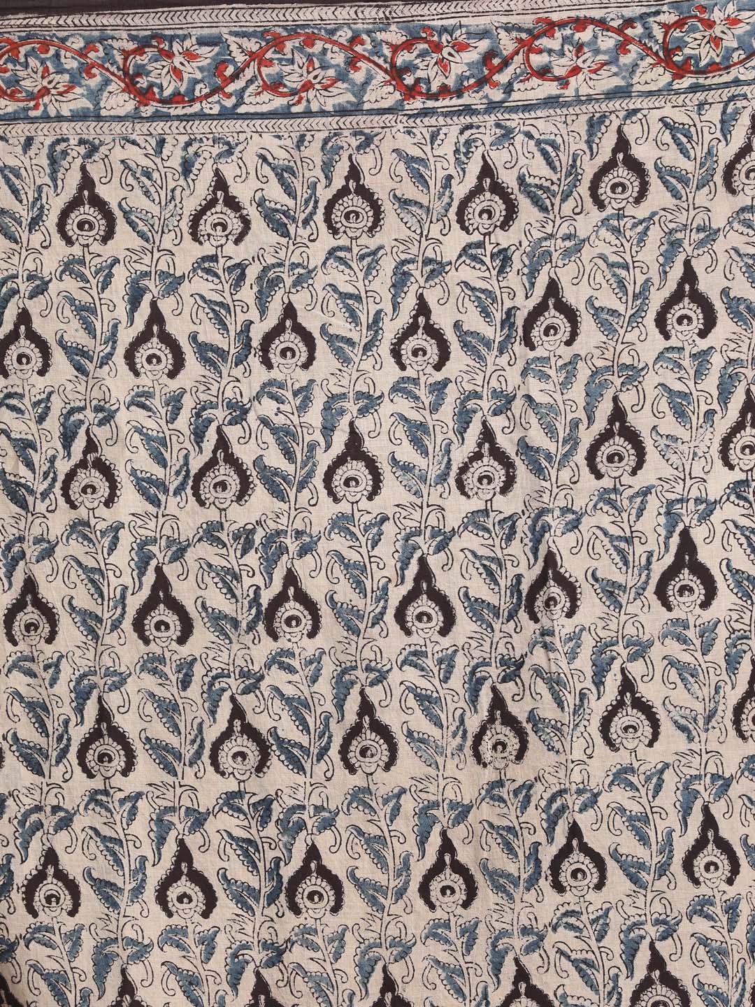 Indethnic Kalamkari Handblock Mulmul Cotton Saree - Saree Detail View