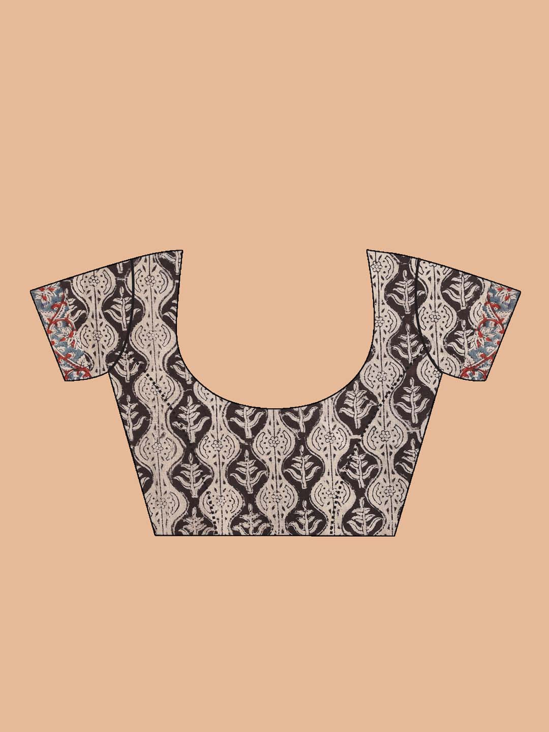 Indethnic Kalamkari Handblock Mulmul Cotton Saree - Blouse Piece View