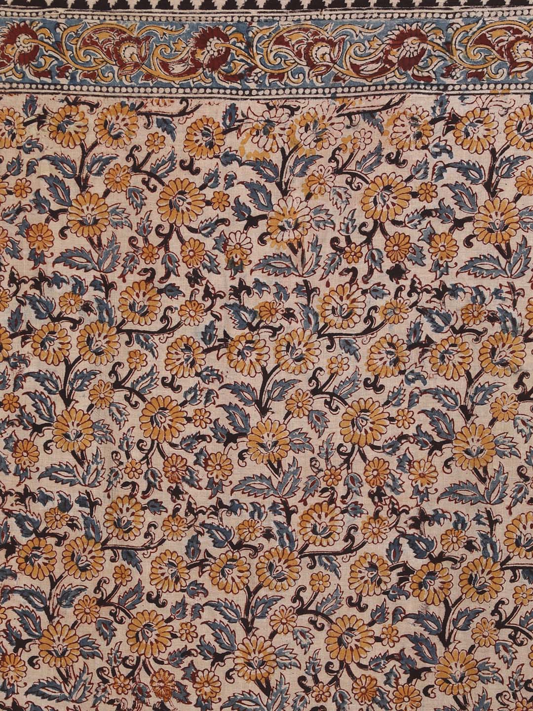 Indethnic Kalamkari Handblock Mulmul Cotton Saree - Saree Detail View