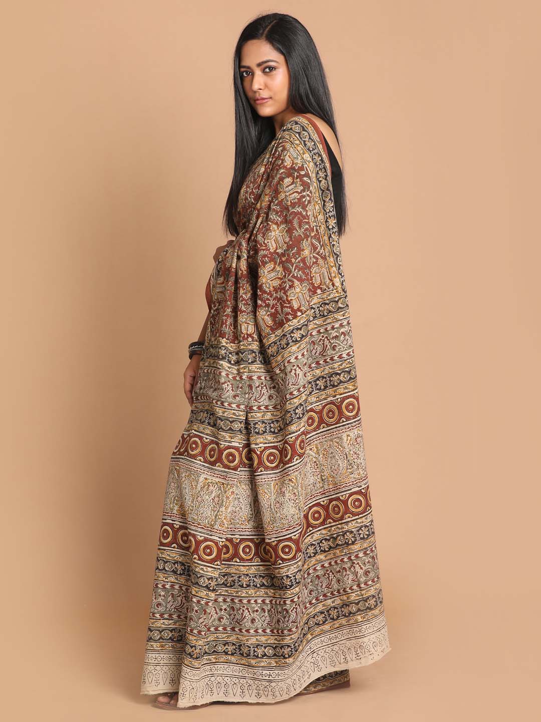 Indethnic Kalamkari Handblock Mulmul Cotton Saree - View 2