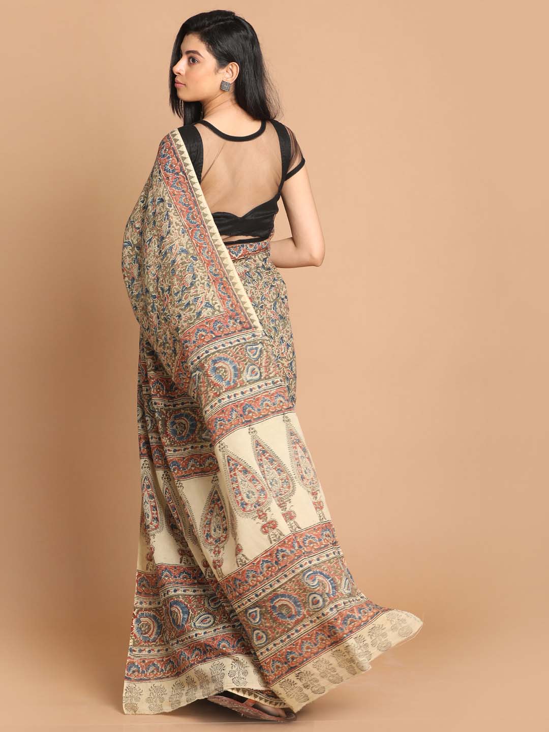 Indethnic Kalamkari Handblock Mulmul Cotton Saree - View 3