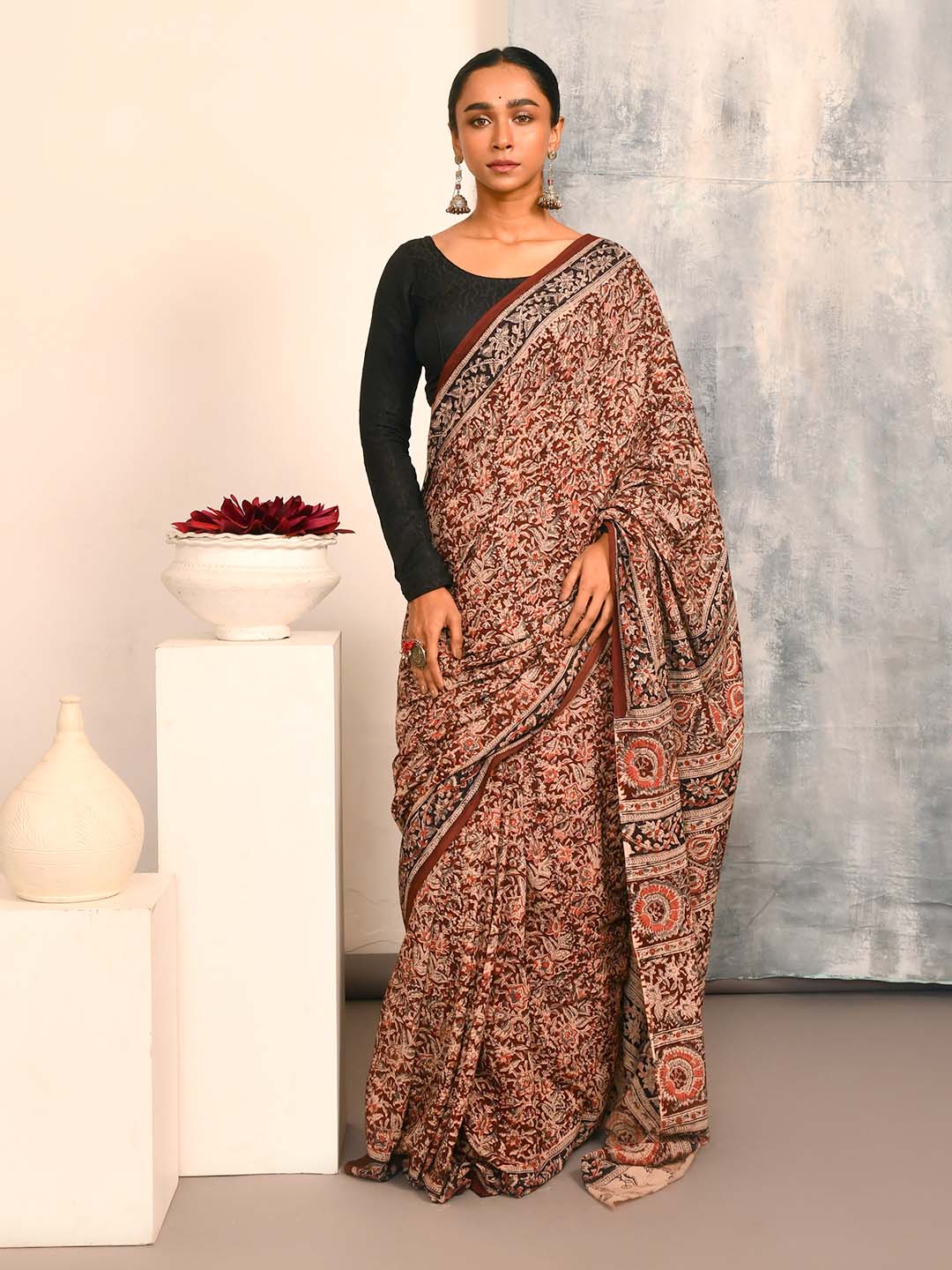 BUSTLING BLOOM (KALAMKARI 100% PURE COTTON SAREE)
