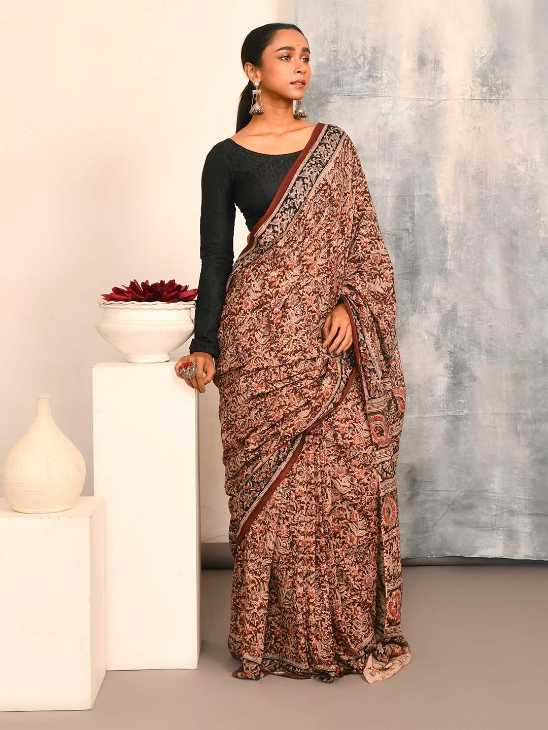 BUSTLING BLOOM (KALAMKARI 100% PURE COTTON SAREE)