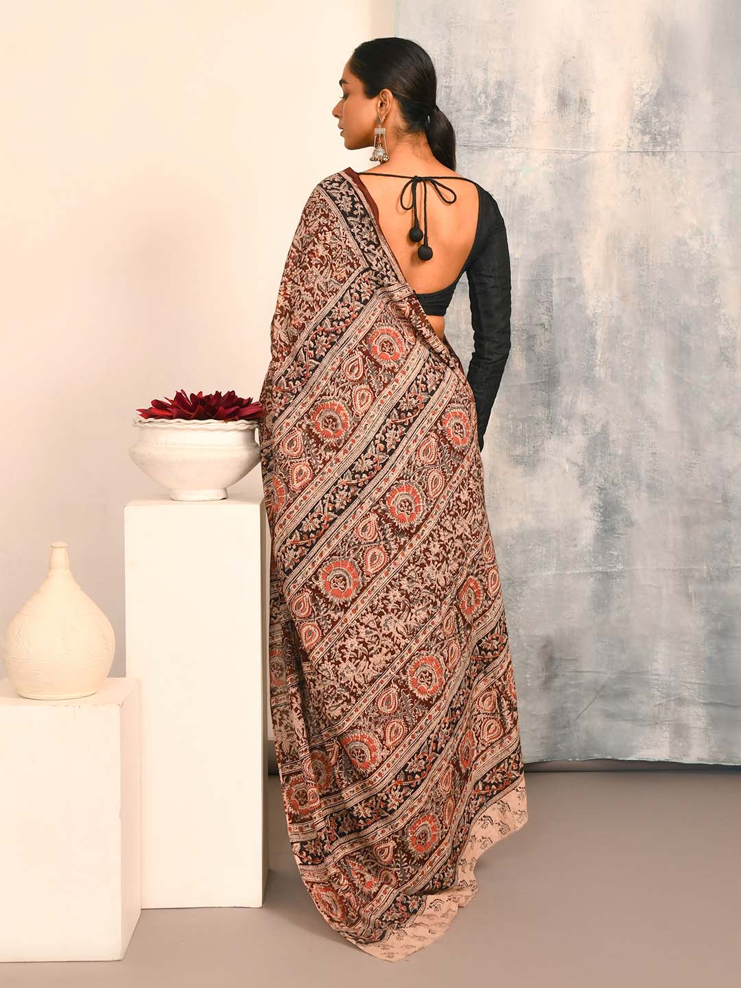 BUSTLING BLOOM (KALAMKARI 100% PURE COTTON SAREE)