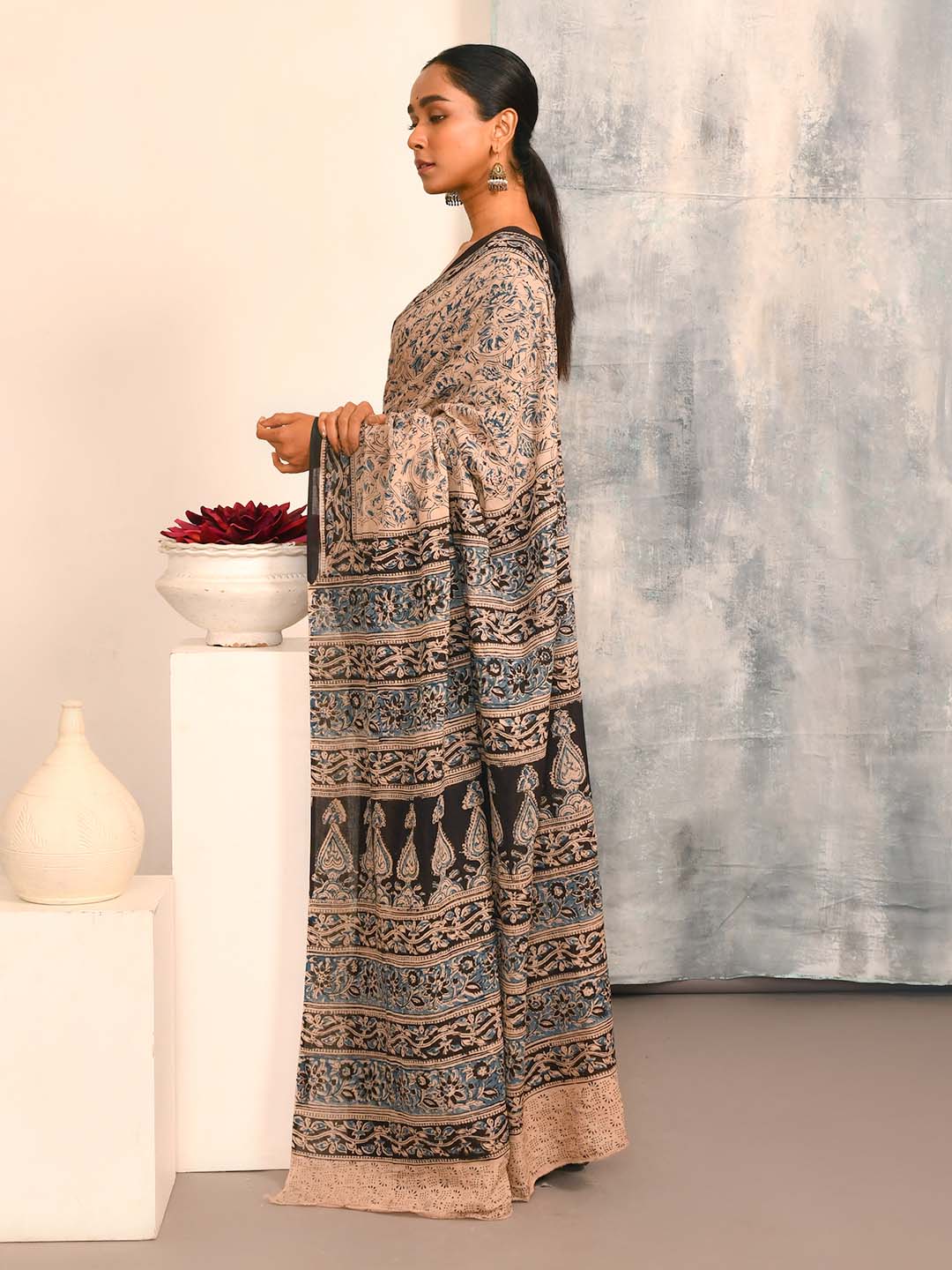 PRINTED FLORAL SYMPHONY (KALAMKARI 100% PURE COTTON SAREE)