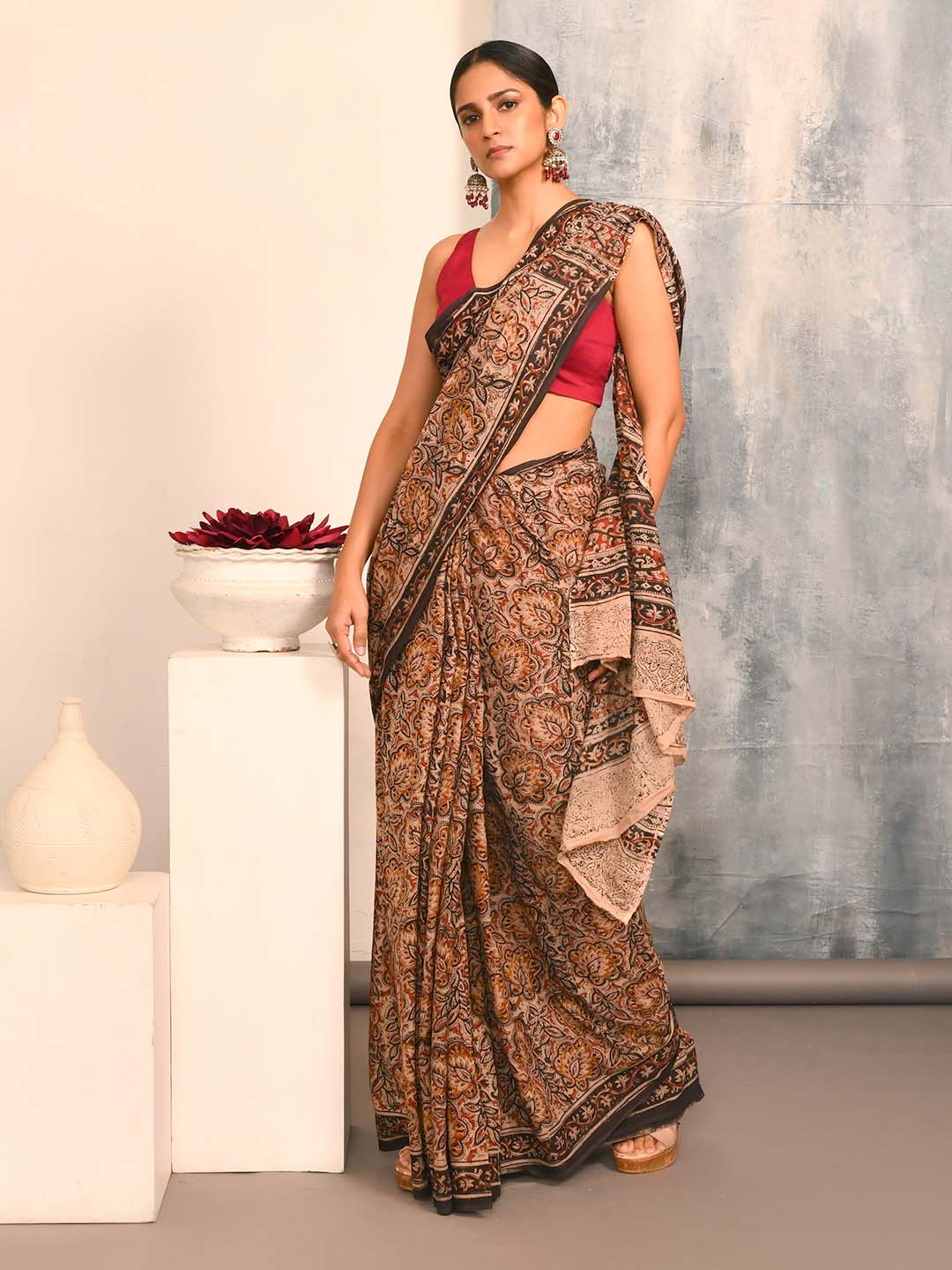 KAPISHAKHA FLORAL (KALAMKARI 100% PURE COTTON SAREE)