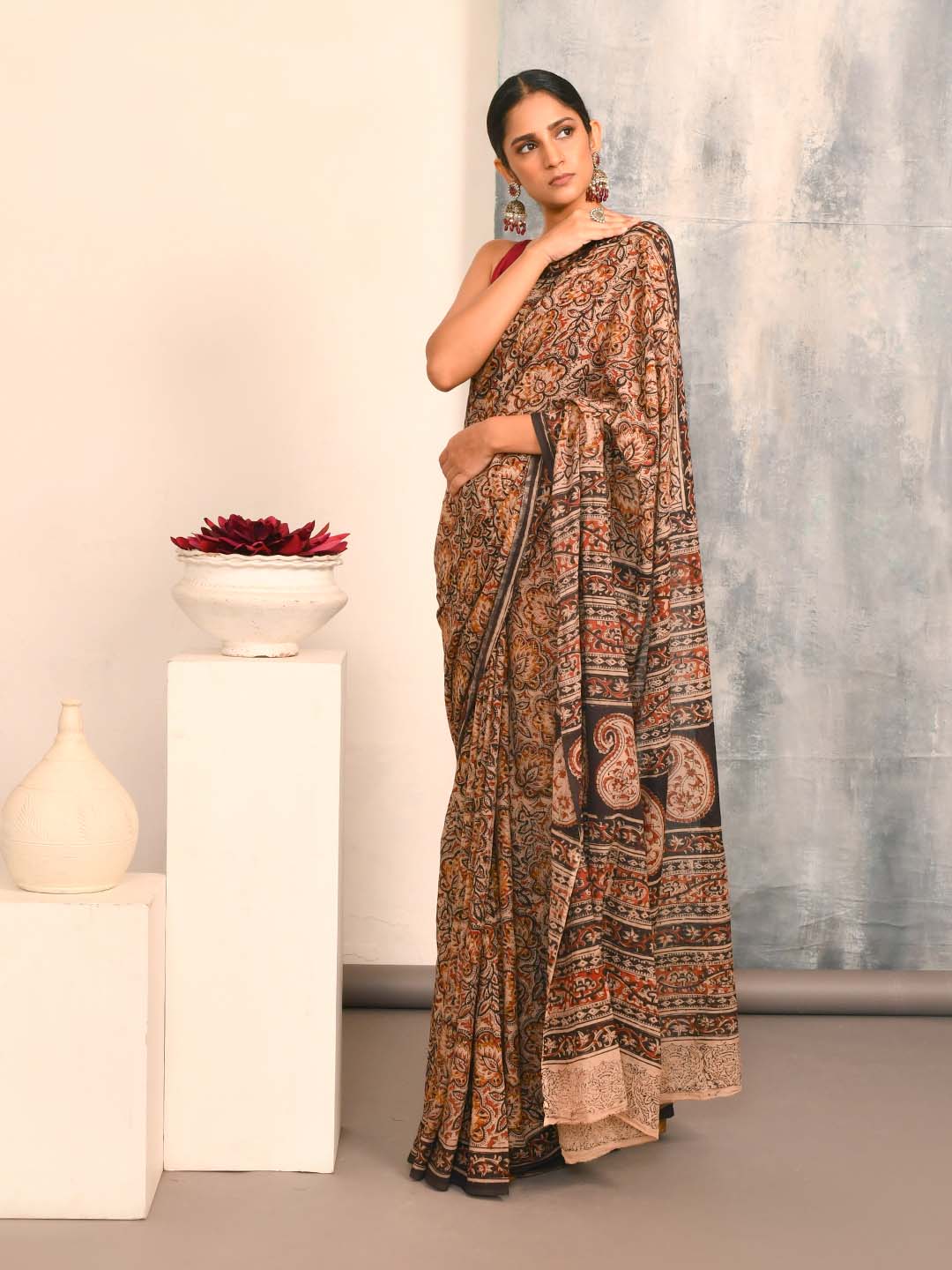 KAPISHAKHA FLORAL (KALAMKARI 100% PURE COTTON SAREE)