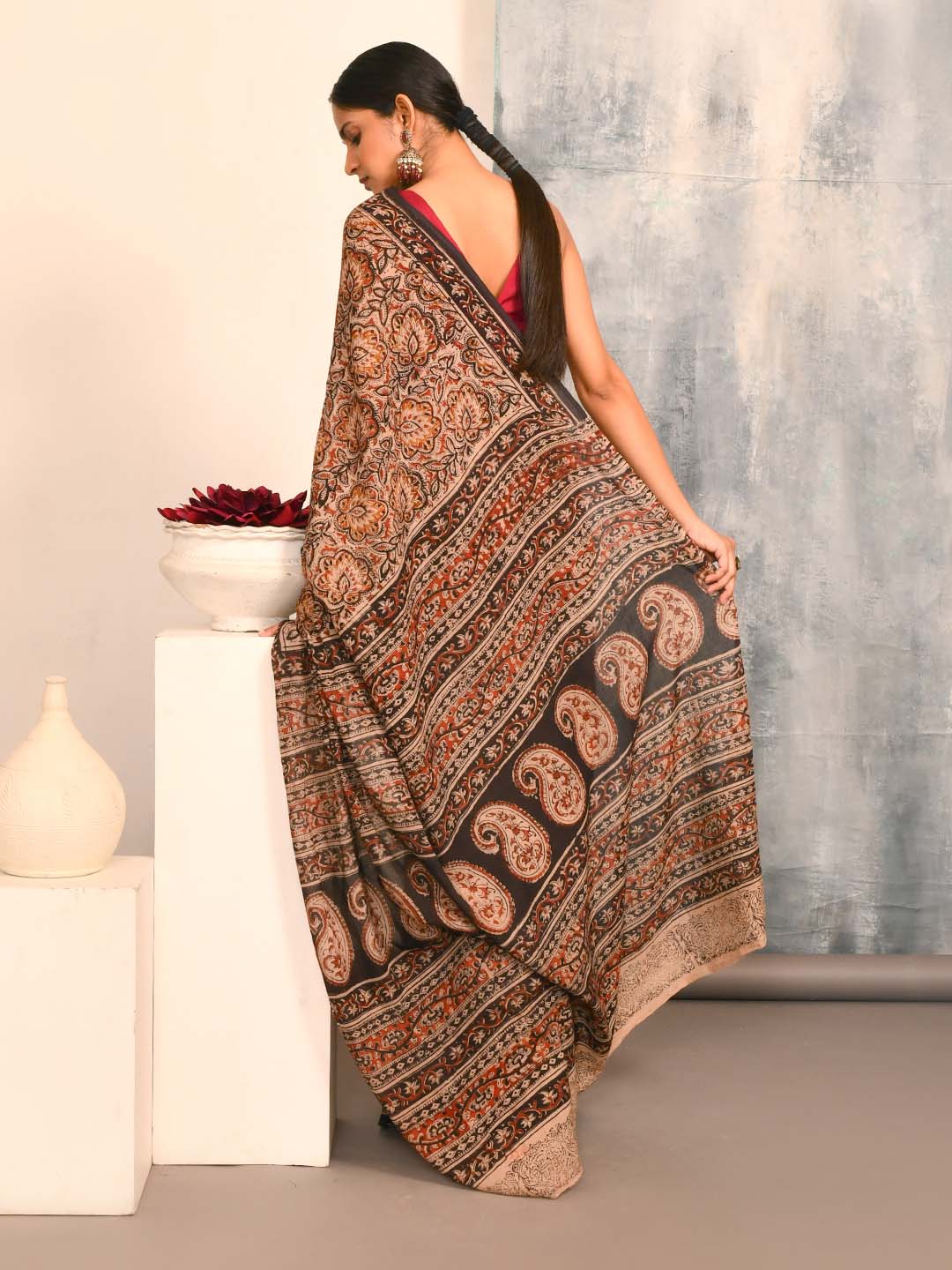 KAPISHAKHA FLORAL (KALAMKARI 100% PURE COTTON SAREE)
