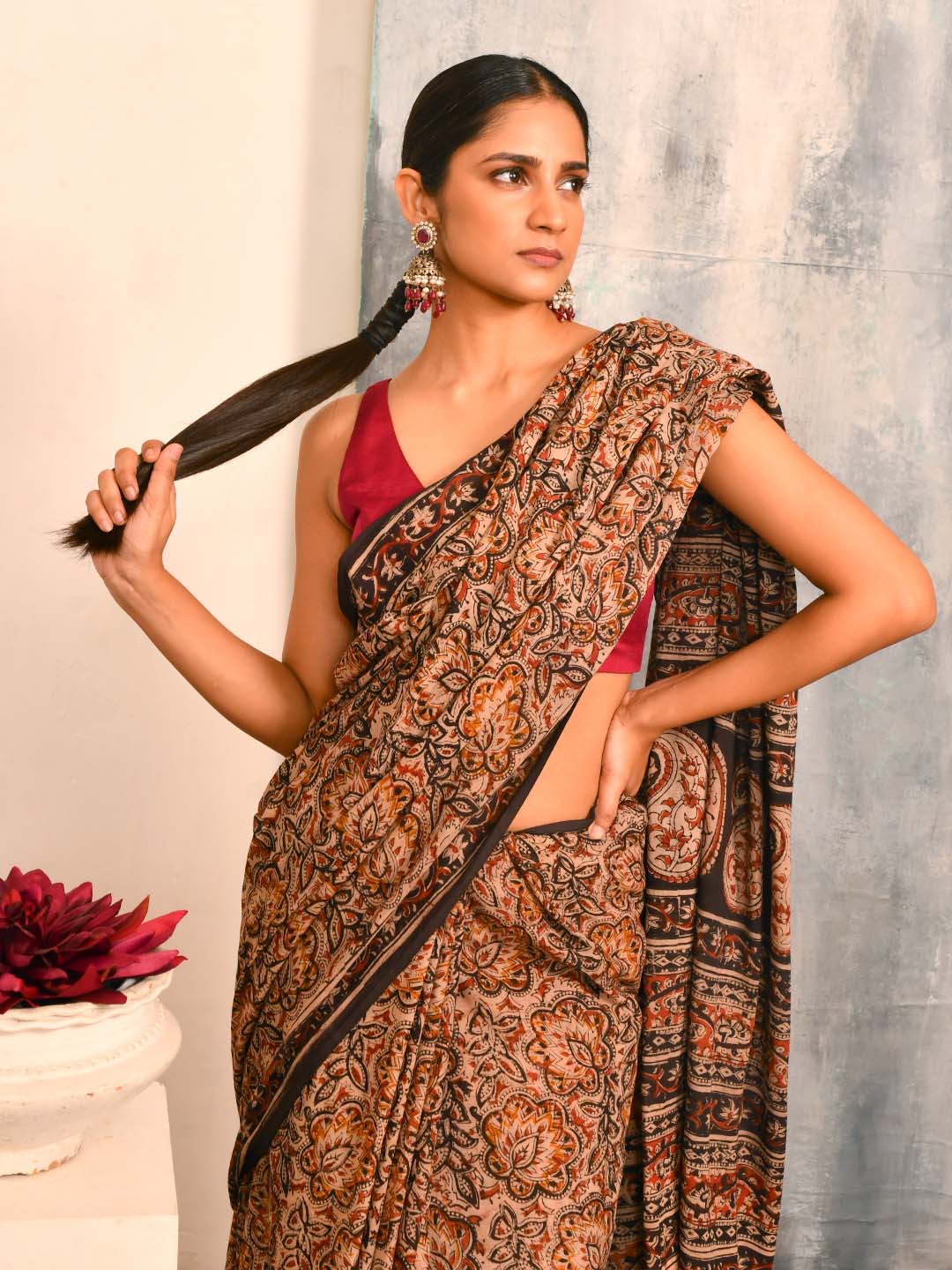 KAPISHAKHA FLORAL (KALAMKARI 100% PURE COTTON SAREE)
