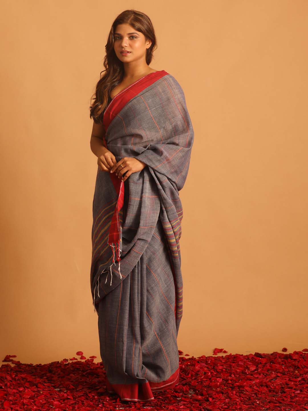 Indethnic Grey Pure Cotton Woven Design Design Sarees - View 2