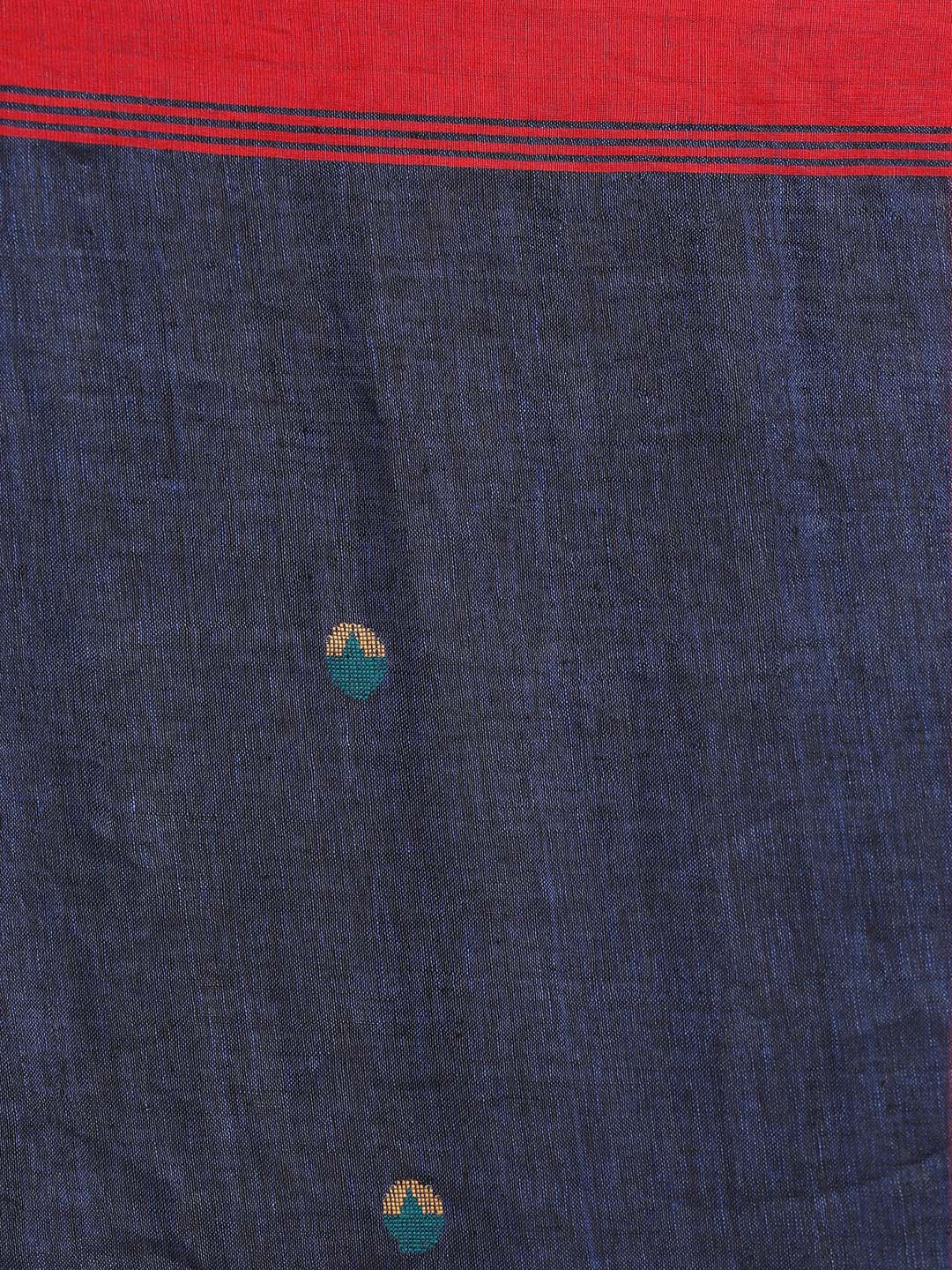 Indethnic Navy Blue Pure Linen Ethnic Motifs Design Jamdani - Saree Detail View