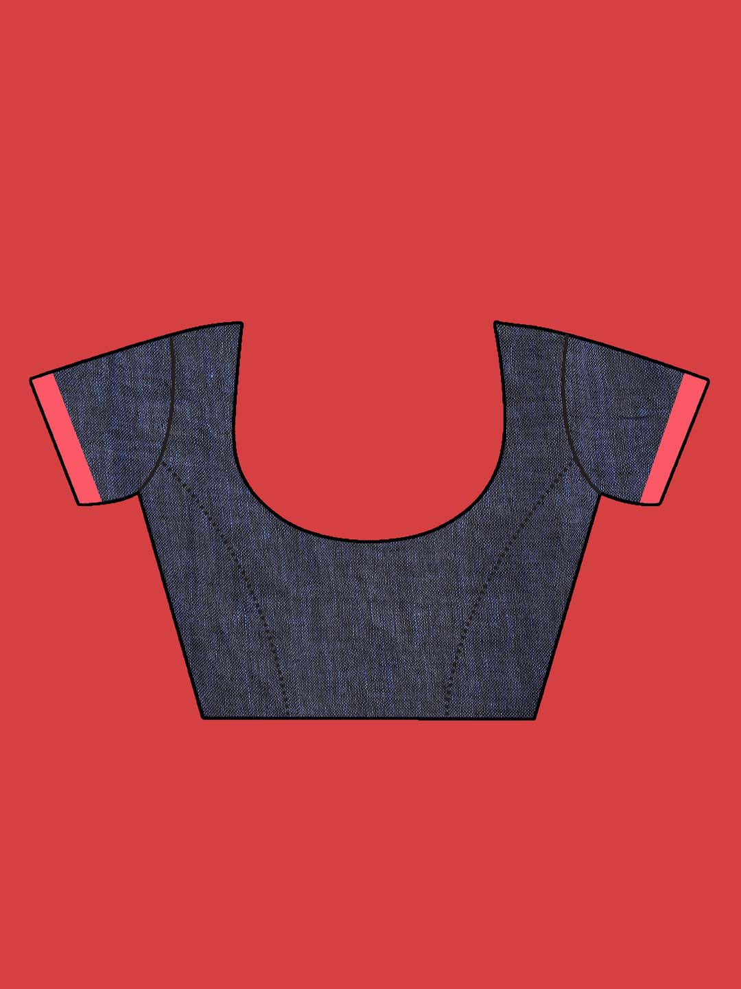 Indethnic Navy Blue Pure Linen Ethnic Motifs Design Jamdani - Blouse Piece View