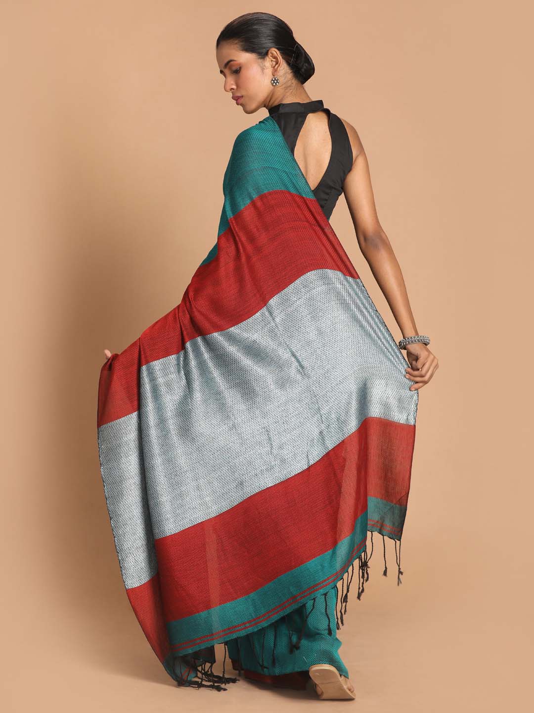 Indethnic Green Bengal Handloom Pure Cotton Saree Party Saree - View 3