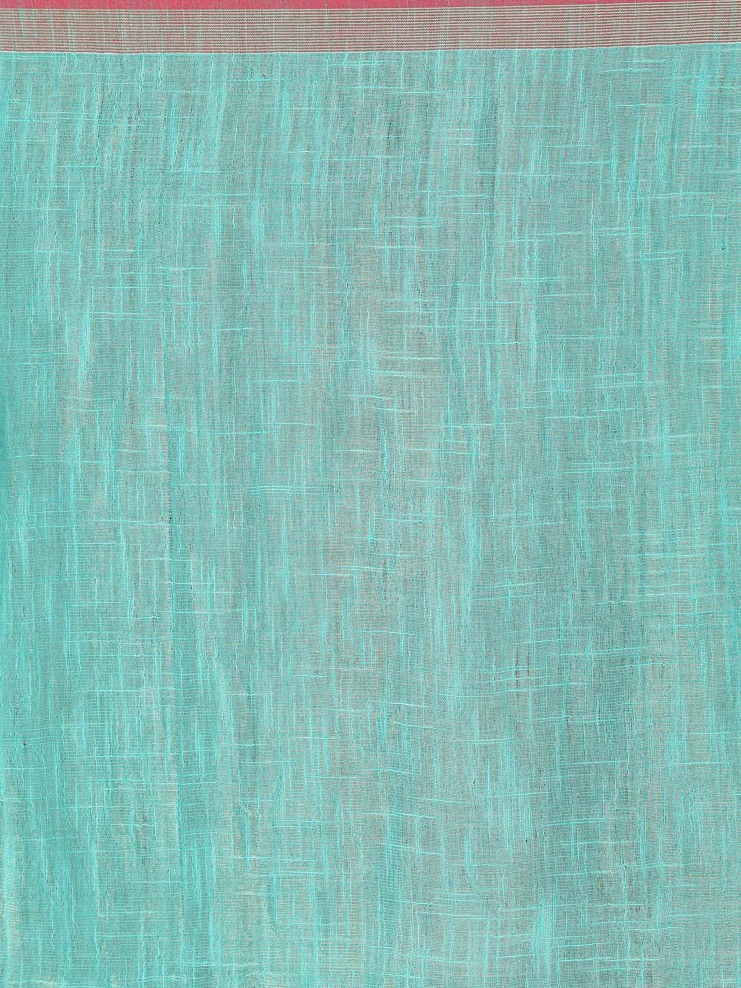 Indethnic Turquoise Blue Bengal Handloom Cotton Blend Party Saree - Saree Detail View