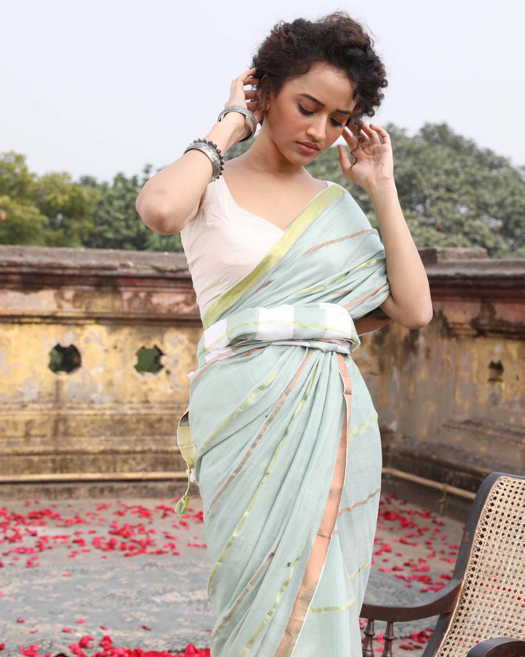 TRANQUIL FOREST (BENGAL HANDLOOM 100% PURE COTTON SAREE)