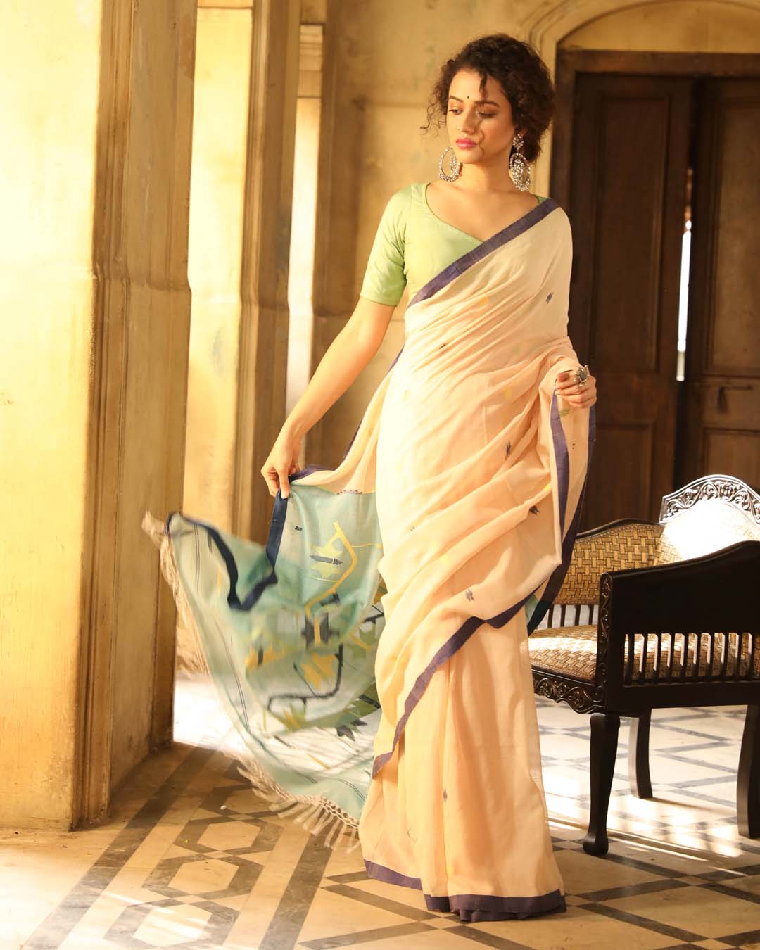 Indethnic Green Woven Design Traditional Wear - View 2