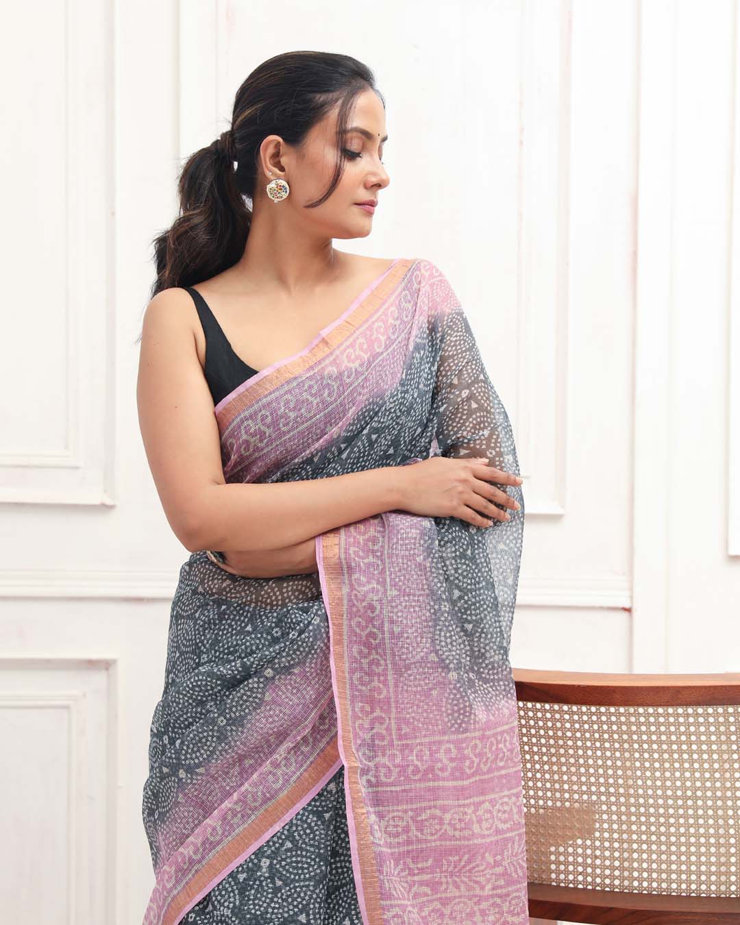 AZURE WHIMSY (BAGRU SILK COTTON SAREE)