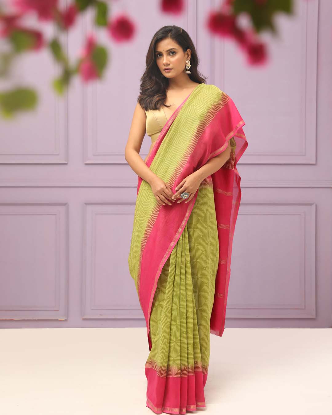 VERDANT HARMONY (BAGRU SILK COTTON SAREE)