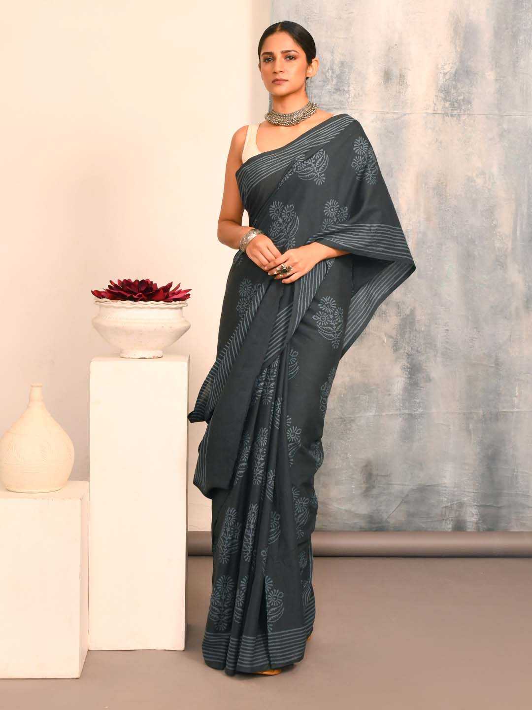 AZURE ECHOES (BAGRU 100% PURE COTTON SAREE)