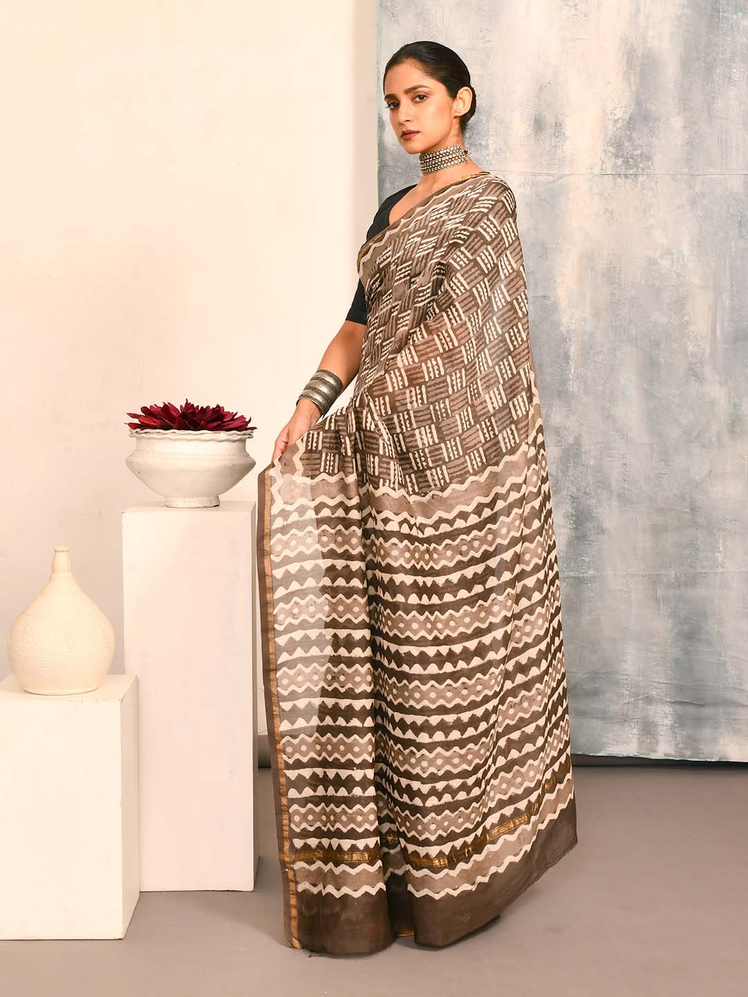 RUSTIC BROWN (BAGRU SILK COTTON SAREE)