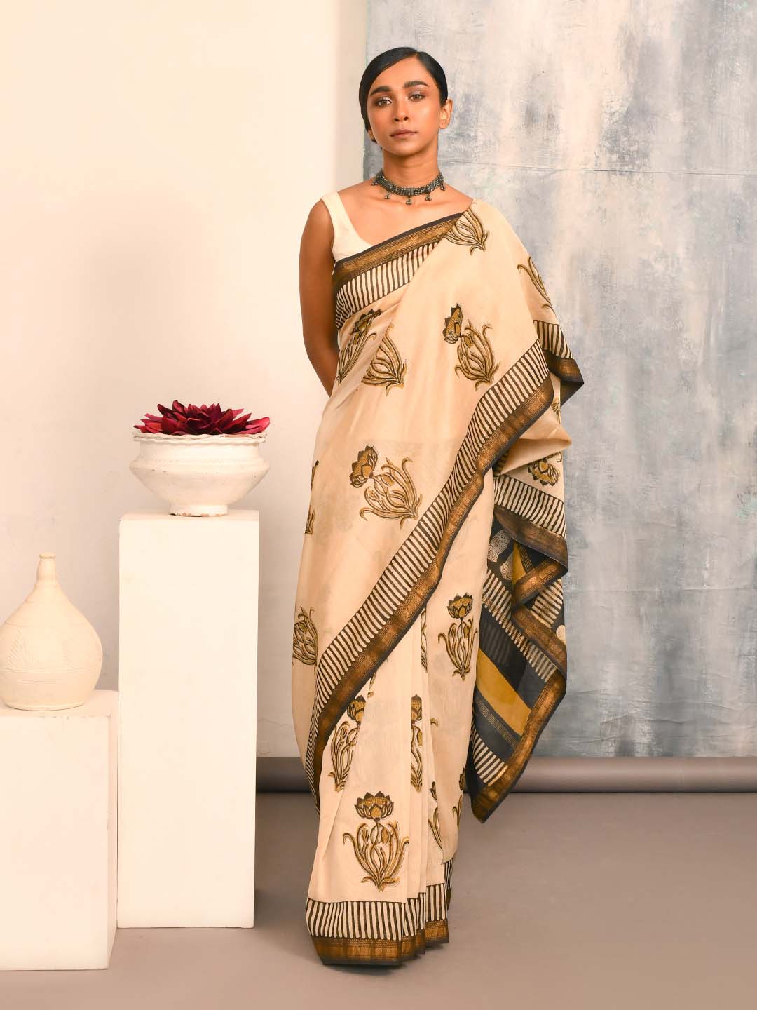 GOLDEN ECHO (BAGRU SILK COTTON SAREE)