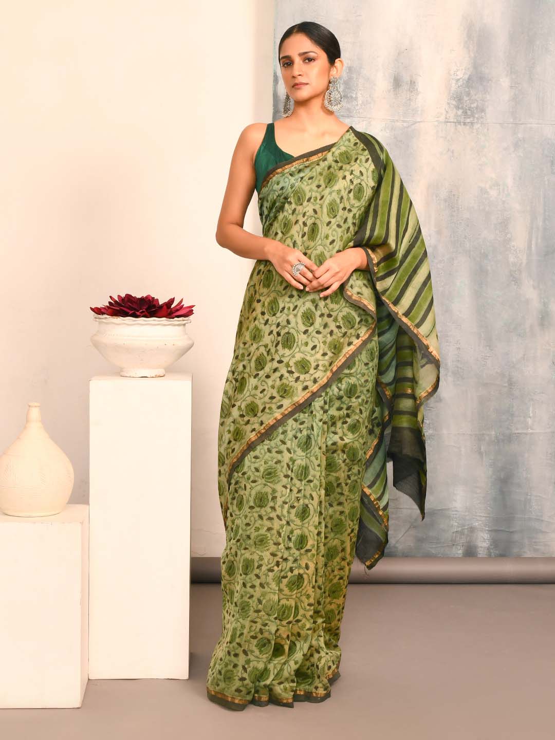 GREEN SERENITY (BAGRU SILK COTTON SAREE)