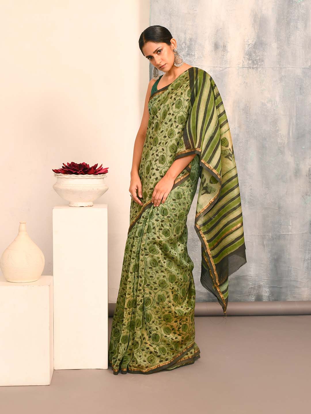 GREEN SERENITY (BAGRU SILK COTTON SAREE)