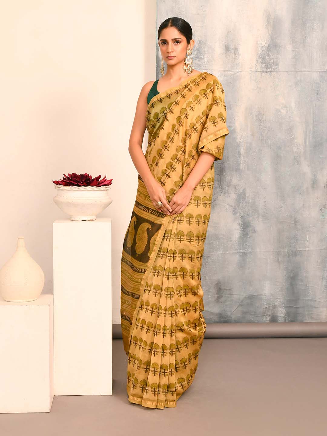 VERDANT HARMONY (BAGRU SILK COTTON SAREE)