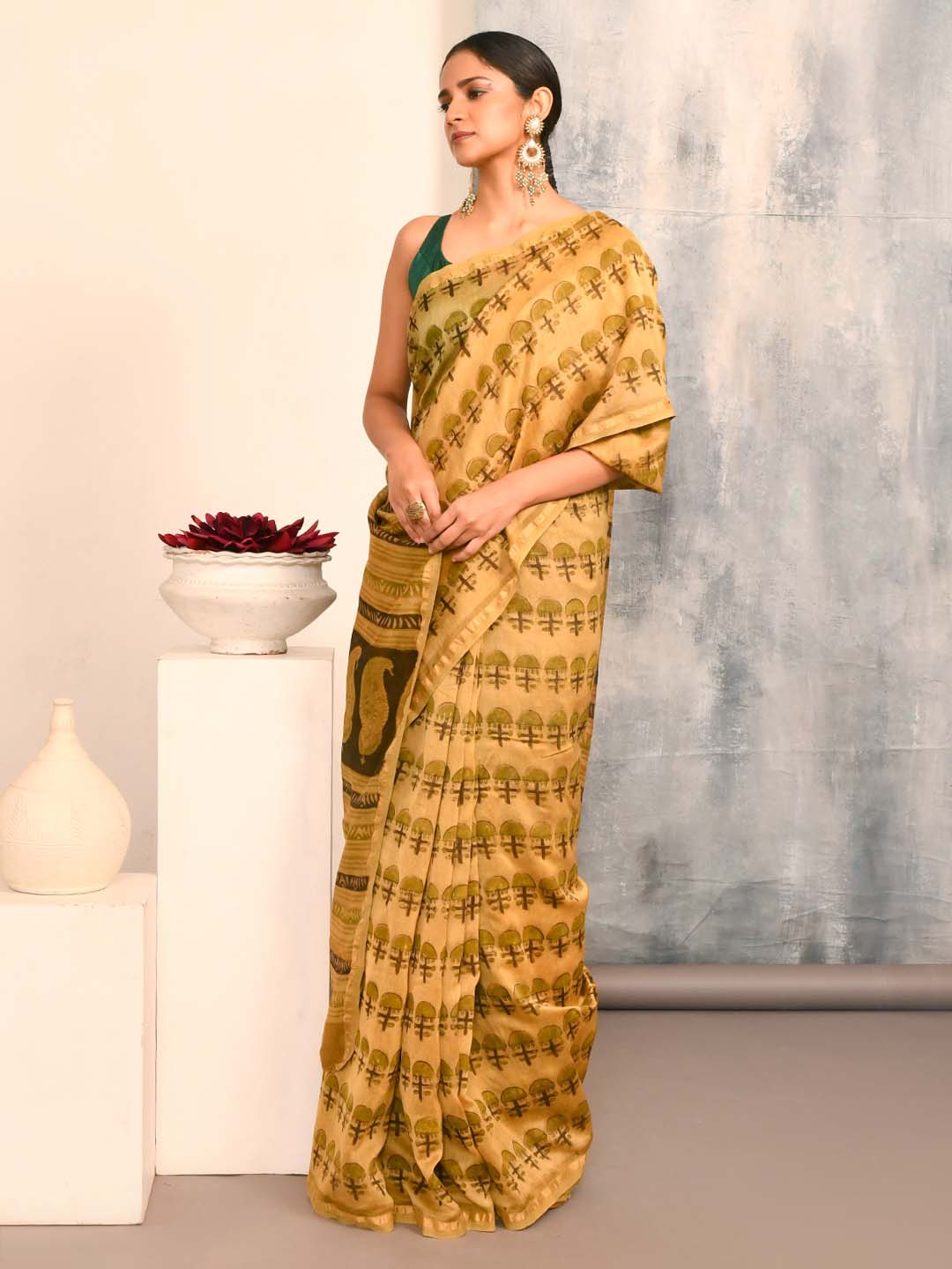 VERDANT HARMONY (BAGRU SILK COTTON SAREE)