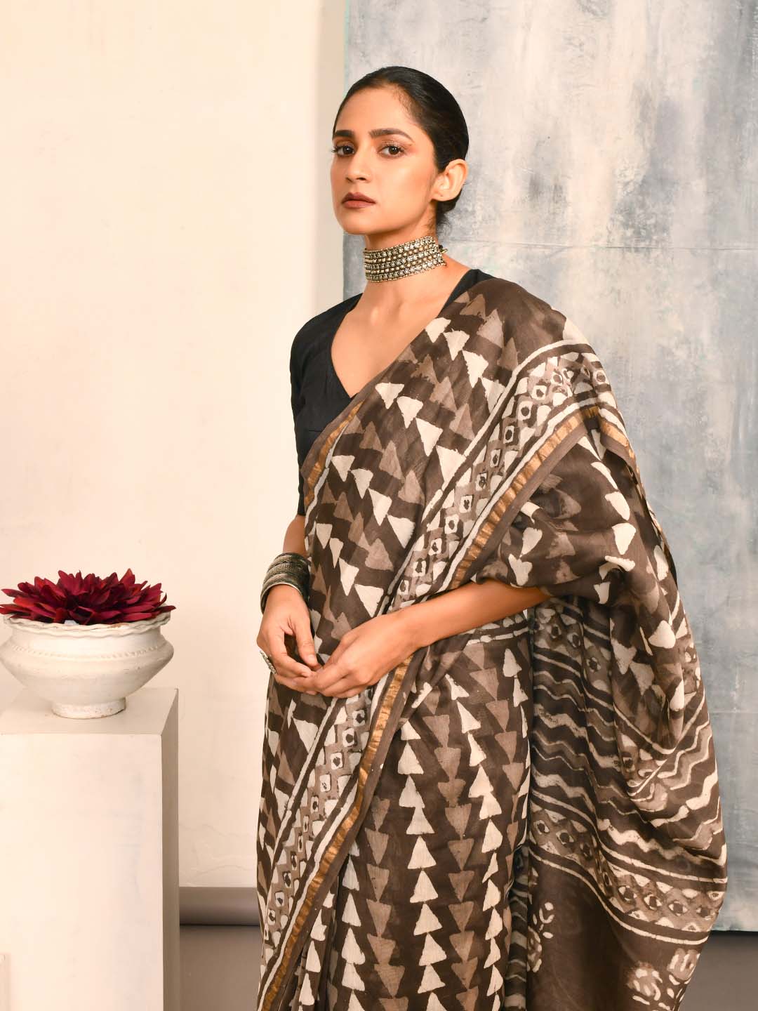 GREY SERENITY (BAGRU SILK COTTON SAREE)