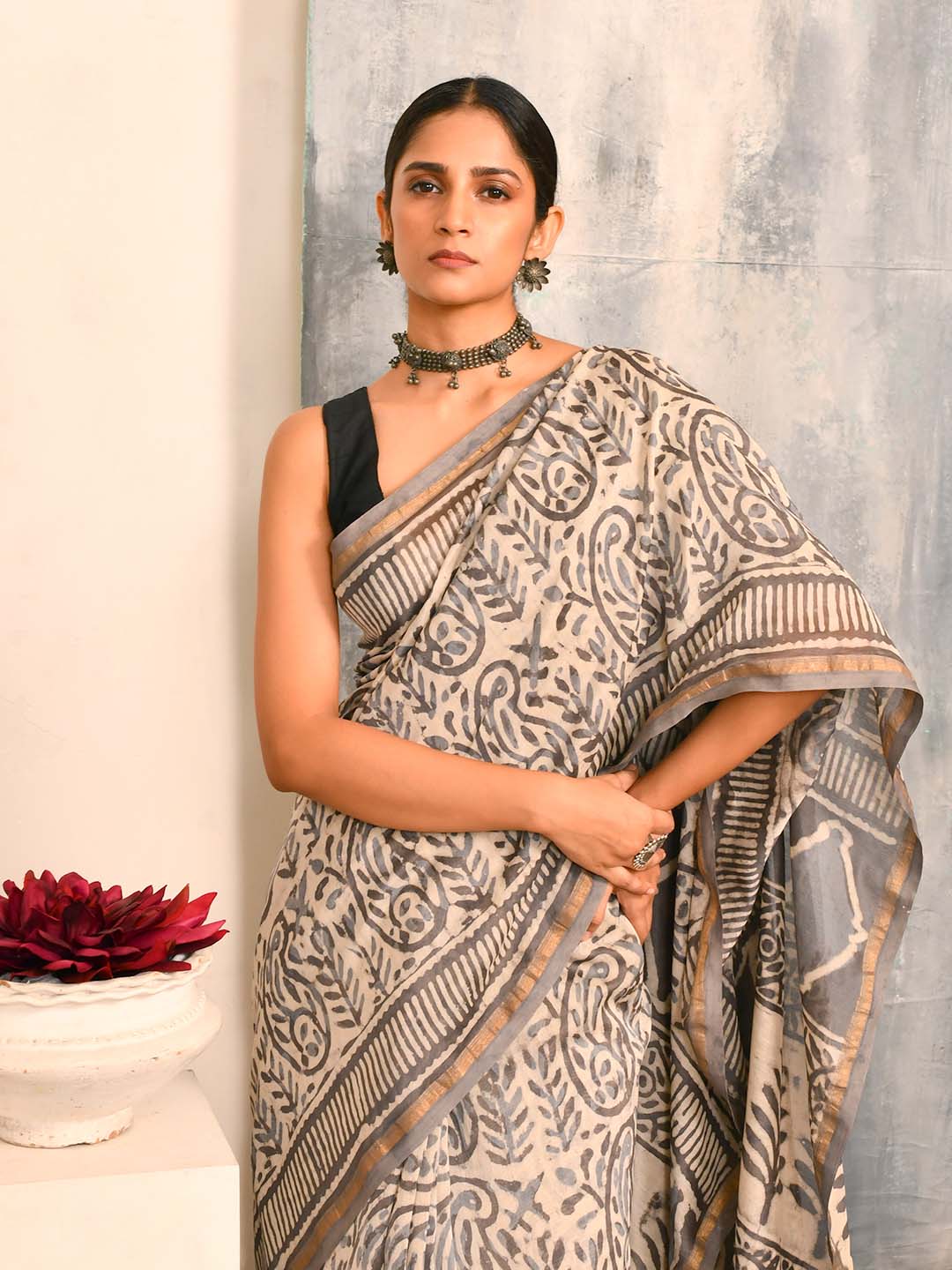 EBONY CHIC (BAGRU SILK COTTON SAREE)