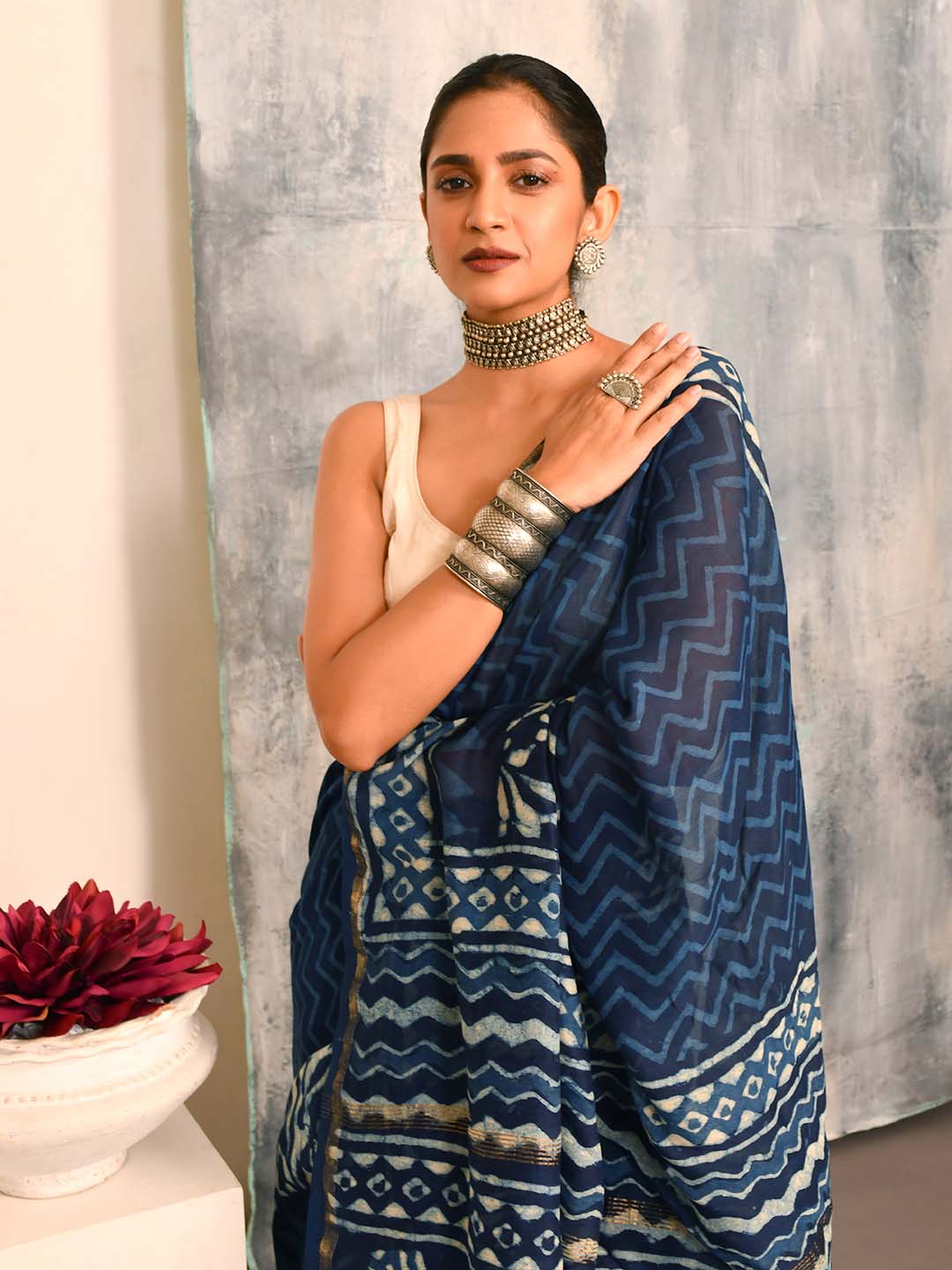 INDIGO REVERIE (BAGRU SILK COTTON SAREE)