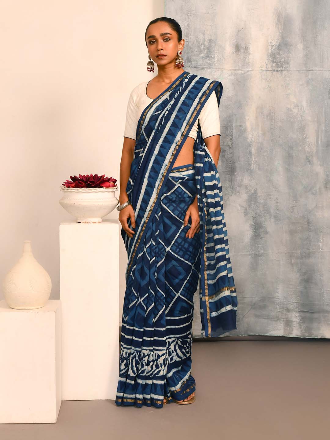 INDIGO GRACE (BAGRU SILK COTTON SAREE)