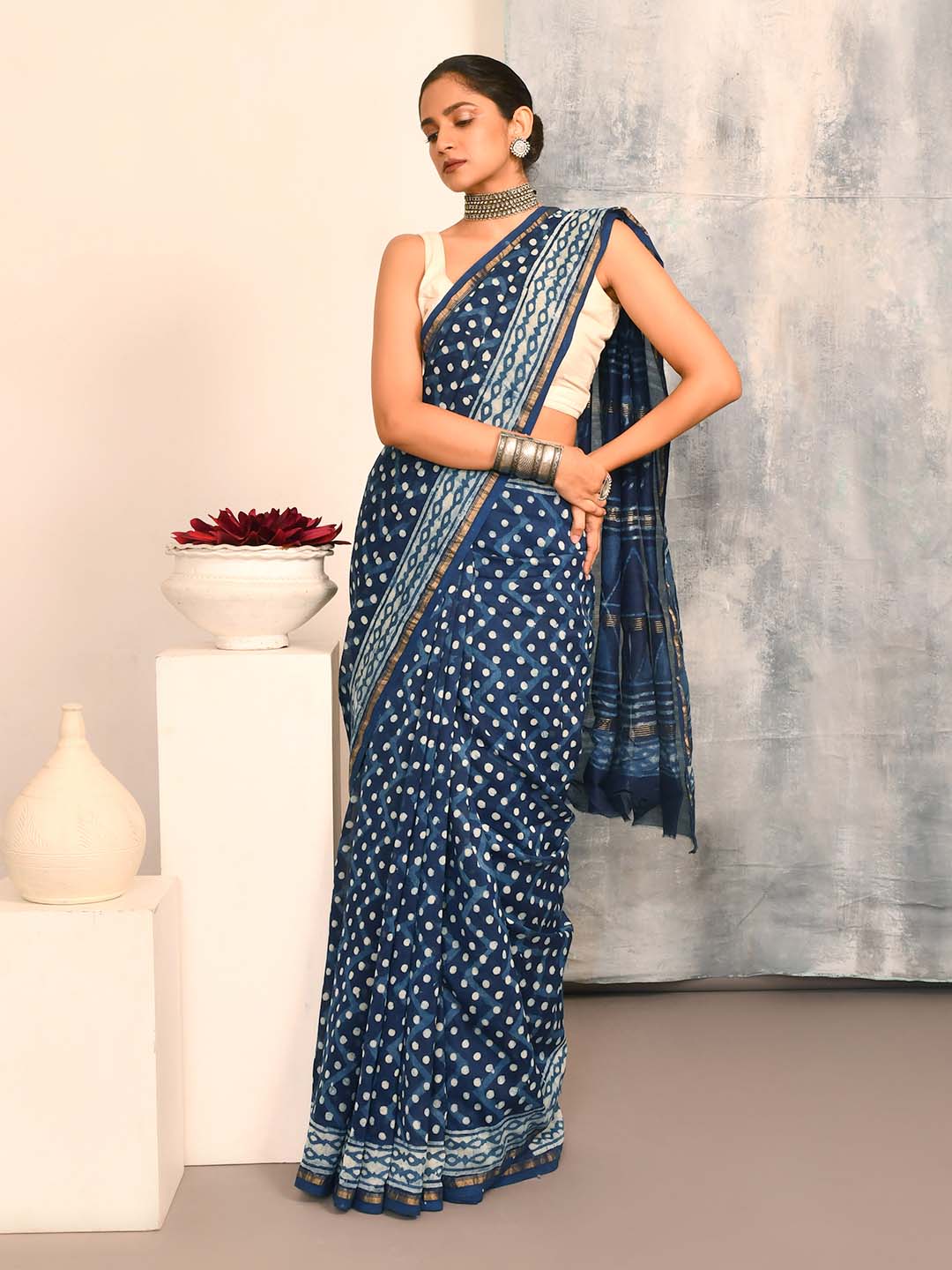INDIGO ESSENCE (BAGRU SILK COTTON SAREE)