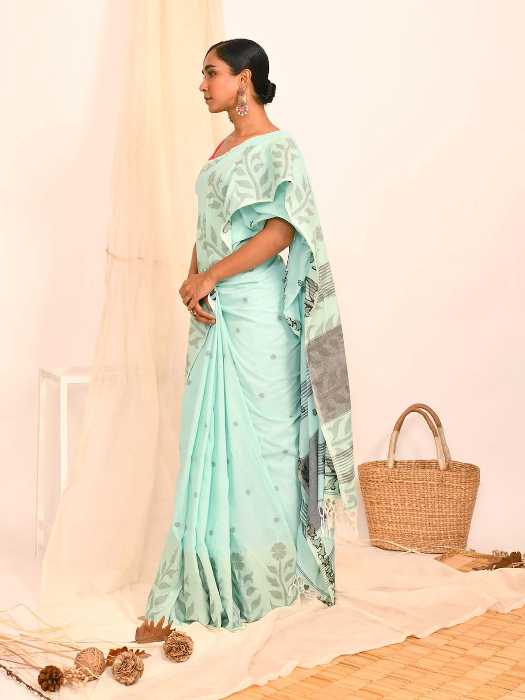 BLUE ELYSIUM (HANDLOOM 100% PURE COTTON SAREE)