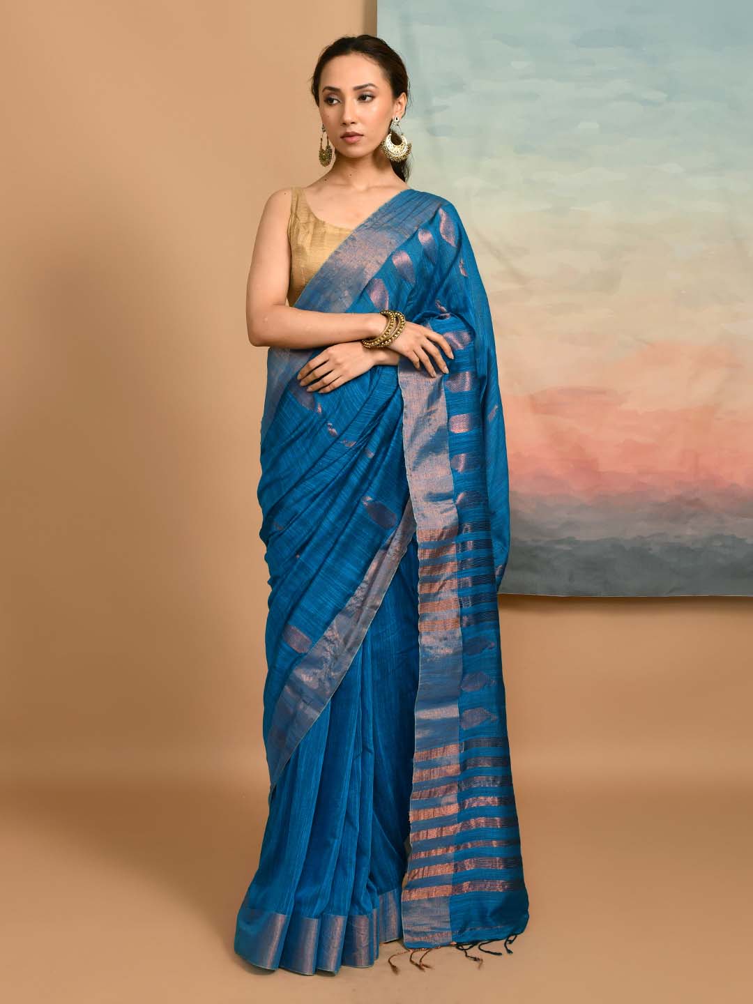 BLUE OPAL (HANDLOOM LIVA SAREE)