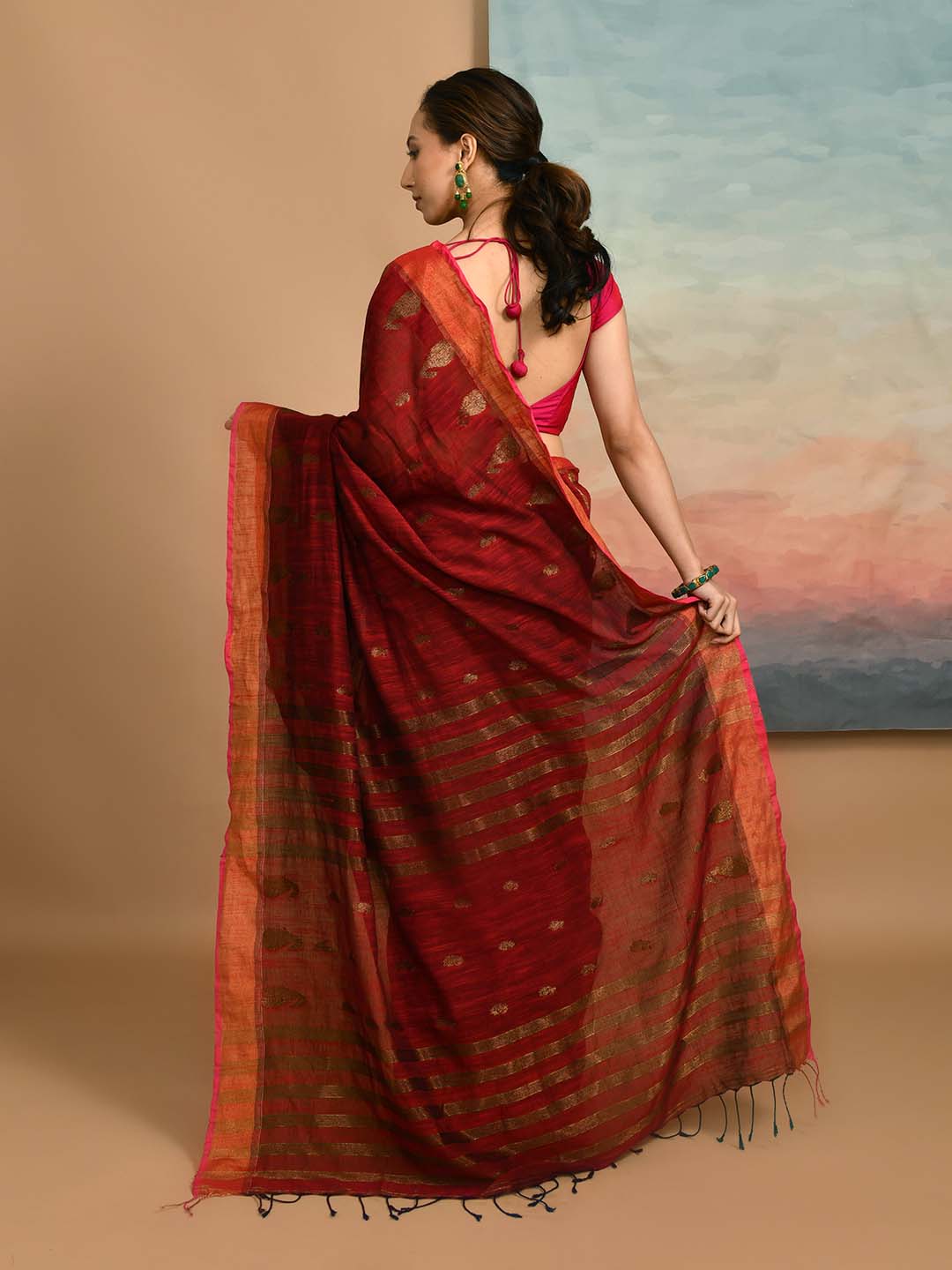 CRIMSON ELEGANCE (HANDLOOM LIVA SAREE)