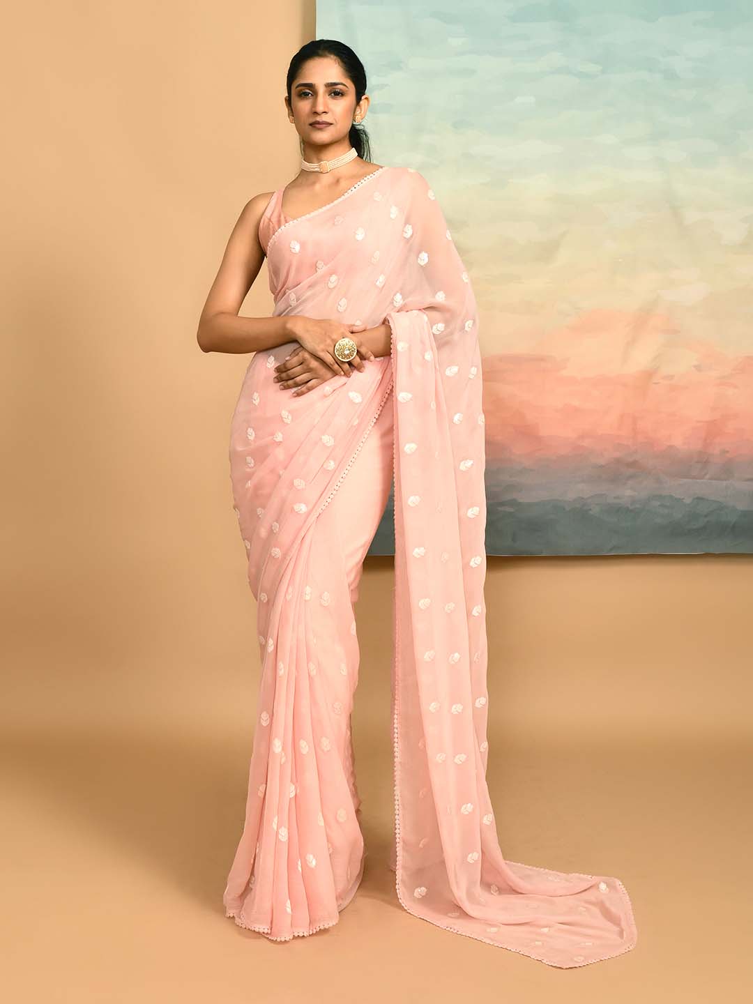 DELICATE BLUSH (DESIGNER MODAL SILK SAREE)