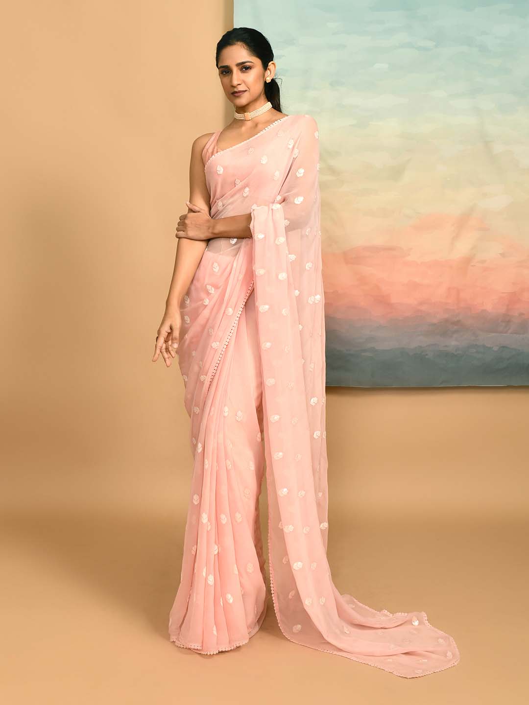 DELICATE BLUSH (DESIGNER MODAL SILK SAREE)